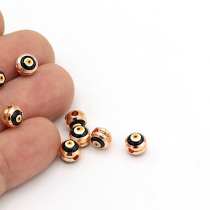 Rose Gold Evil Eye Perlen, Rose Vergoldet BöseAuge Charms, Armband-Anschluss, Evil Eye Circle, Ducted Evil Eye Bead, 1 Stück, (7mm) ROS-110