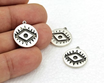 1 pcs,(17x19mm)Antique Silver Plated Evil Eye, Eye Necklace, Evil Eye Pendant, Eye Jewelry, Evil Eye Charms, Eye Jewelrys, ESK-5