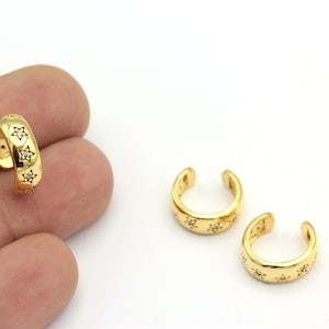 24k Gold Plated Stony Star Ear Cuff, Ear Cuff, Minimalist Star Ear Cuff, Dainty Ear Cuff, Hoop Ear Cuff, Cartilage Earrings,1Pcs(15mm),KP-290