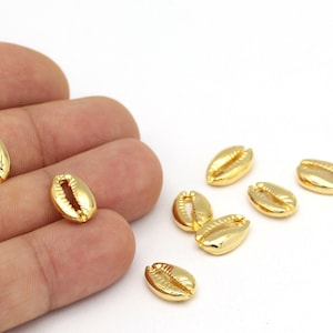 24k Shiny Gold Plated Cowrie Charms,Cowrie Shell Pendant, Cowrie Necklace, Small Gold Cowrie, Boho Charms, ,1 pcs(10x14mm)ALT-155