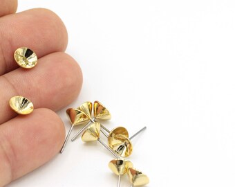 10 pcs (8mm)24k Gold Plated Ball Ear Pad, Gold Earring Settings, Stud Earring Posts, Jewelry Making, Stainless Steel Earring Posts KP-134