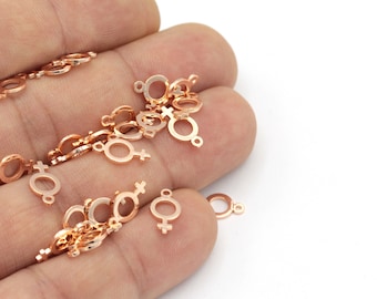 Feministisk Venussymbol, Könssymbolhalsband, Roséguldpläterad Venussymbol, Mässingsvenussymbol, Halsbandshänge, 2 st (6,5 x 12 mm) ROS-367