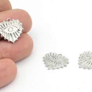 Rhodium Plated Heart Charms, Heart Medallion, Heart Pendant, Heart Earring, Love Jewelry, Necklace Findings, 1 Pcs, 18x19mm, SLV-365