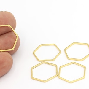 Hexagon Charms, 24k Gold Plated Hexagon  Pendant, Gold Plated Hexagon Necklace, Gold Plated Hexagon Pendant Links, (20mm),6 pcs, ALT-702