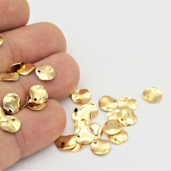 8 mm Gold Plated Round Charms, Round Disc, Gold Plated Stamping Tag,Hammared Coins ,10 pcs ,ALT-265