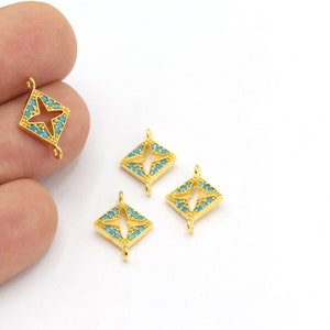 24k Shiny Gold Plated Zircon Two Holes Triangle Bracelet Charms, CZ Mikro Pave, Cyrstal Stone Triangle Jewelry,Necklace Pendant,1Pcs,ZRC-406