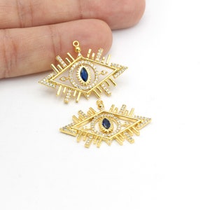 1pcs(20x41mm)24k Gold Plated CZ Micro Pave Evil Eye Oval Pendant , CZ Pave Evil Eye Charms ,Cubic Zirconia Evil Eye Bracelet Charms  ZRC-140