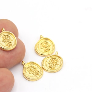 24k Gold Plated Fatima Charms, Hamsa Medallion, Fatima Jewelry, Fatima Hand Charms, Medallion Necklace, 1Pcs, (15x18mm), ALT-445