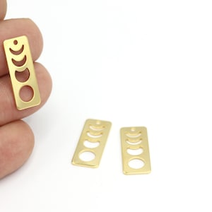 24k Gold Plated Moon Phase Bar Charms, Moon Phase Crescent Pendant, Rectangle Earring Charm, Joyería, 2Pcs (10x25mm), ALT-747