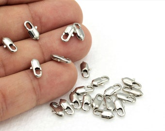 5 pcs,(4x10mm)Silver Plated Lobster Clasp, Claw Clasp, Silver Plated Lobster Clasp ,Necklace End, SLV-481