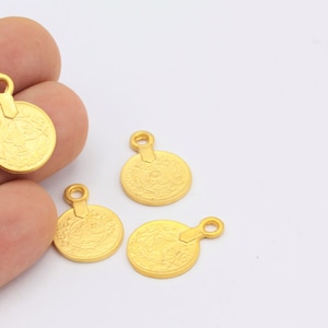 Matt Gold Plated Ottoman Coins, Ottoman Coins Charms, Coins Medallions, Coins Charms, Ancient Ottoman Coins, 2 pcs,(15mm),MAT-85