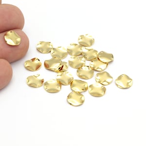 10mm Gold Plated Round Charm, Gold Plated Wavy Disc Charm, Hammered Round Disc, Gold Plated Stamping Tag, Gold Disc Jewelry, 10 pcs, ALT-874