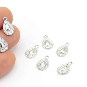 Charmes de collier de goutte plaquée argent, bijoux de baisse, résultats de boucle d’oreille de baisse, pendentif de baisse, fournisseur de bijoux, gros, 2pcs,(10x16mm), SLV-373