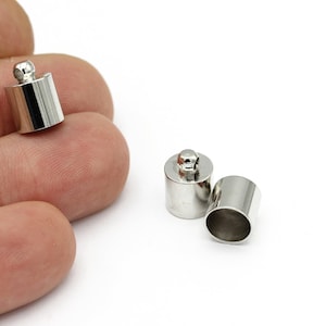 İnner Hole 8mm Rhodium Plated End Caps, Cord End, Beads Cap, Cord Tip, Solid End Cap, Capsule Cap, Cord End Tips, 6 pcs, SLV-601