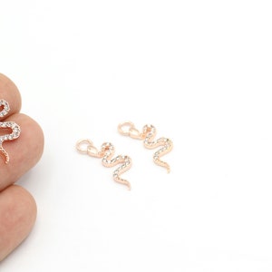Rose Gold Plated Snake Charm, CZ Snake Pendant, Micro Pave Pendant, Micro Pave Snake Charms, CZ Beads,Snake Jewelry, 1Pcs, 9x28mm,  ZRC-481