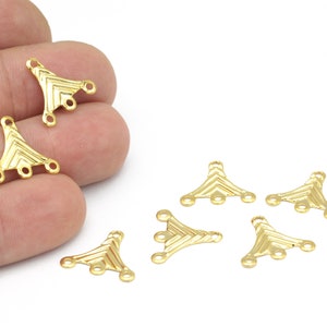 24k Gold Plated Triangle Connector, 4 Holes Patterned Triangle Earrings, Gold Plated Triangle Necklace Connector 16x18mm, 6Pcs, ALT-1211