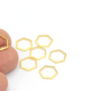 Hexagon Charms, 24-karaats glanzende vergulde zeshoekige verbindingshanger, zeshoekige sieraden, vergulde zeshoekige hangerschakels, (12 mm), 6 stuks, ALT-427
