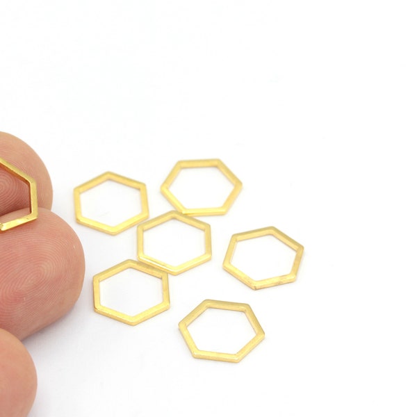 Hexagon Charms, 24k Shiny Gold Plated Hexagon Connector Pendant, Hexagon Jewelry, Gold Plated Hexagon Pendant Links, (12mm), 10 pcs, ALT-427