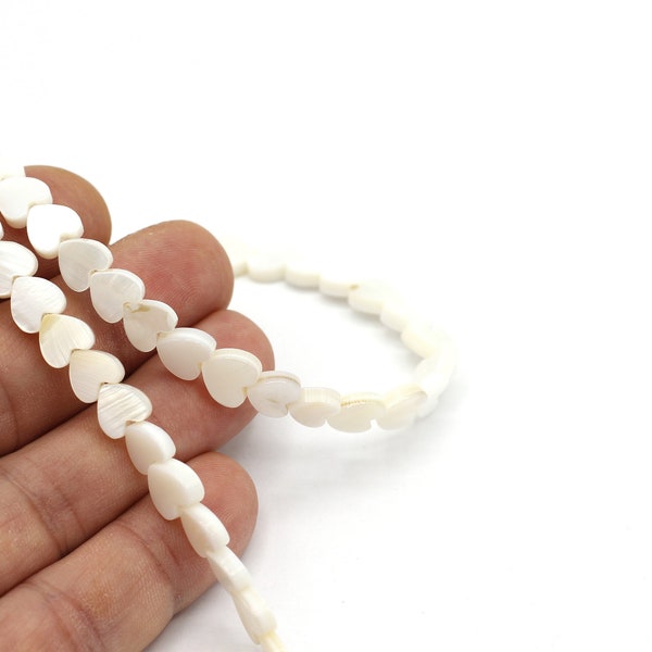 8mm Mother Of Pearl White Heart Beads, Heart Jewelry Beads, Natural Heart Beads, Beads DIY Jewelry Making for Necklace,GEM-184