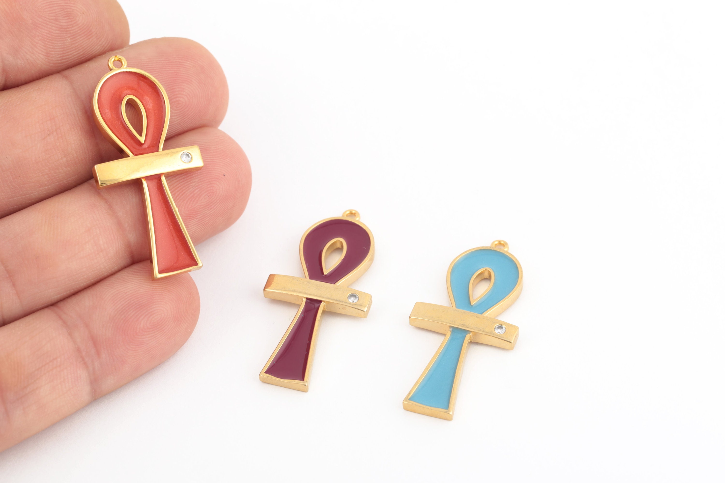 エジプト　アンクチャーム 24K ゴールド メッキ エナメル アンク チャーム、アンク ネックレス