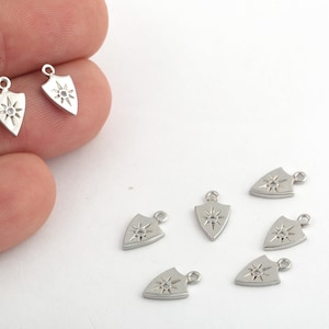 Rhodium Plated Tiny Triangle Pendant, Micro Pave North Star Charms, Tiny North Star Medaliion Charms, 6.5x12mm, 1Pcs, ZRC-527
