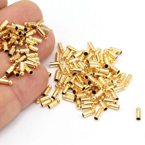 İnner 2mm Gold Plated End Caps, Cord End, Gold Plated Beads Cap,Cord Tip, Solid End Cap, Capsule Cap,Cord End Tips,(2.6x7.2mm)6 pcs, ALT-964