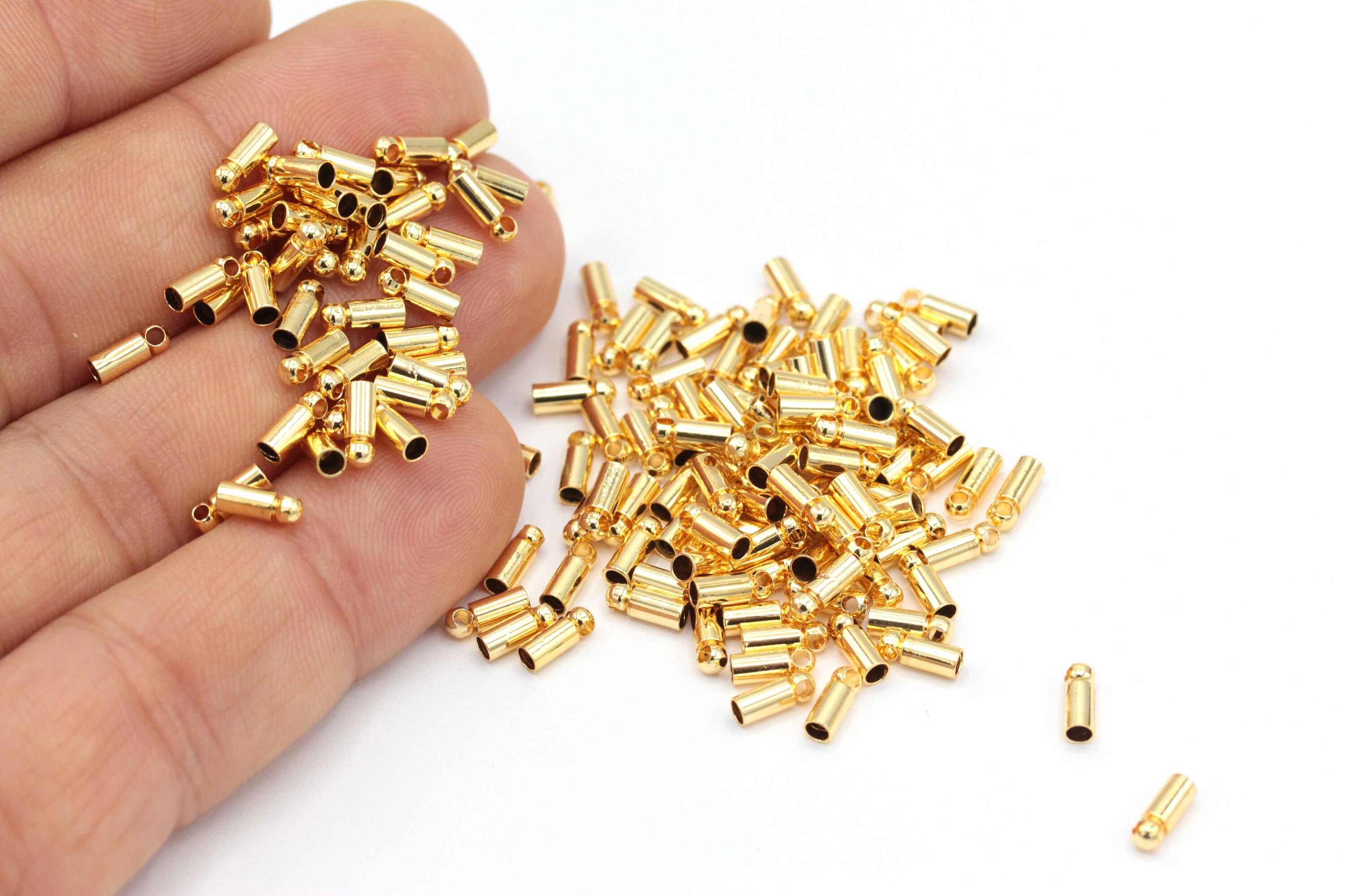 İnner 2mm Gold Plated End Caps, Cord End, Gold Plated Beads Cap,Cord Tip, Solid End Cap, Capsule Cap,Cord End Tips,(2.6x7.2mm)6 pcs, ALT-964