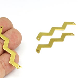 6 pcs,(4x45 mm)Necklace Pendant , Zigzag , Zigzag Earring Findings , 2 Hole Charms , Necklace Charms,Raw Brass Zigzag Charms  HM-261