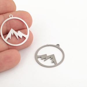 Stainless Steel Mountain Pendant, Outdoor Lover’s Mountain Pendant, Laser Cut Nature Jewelry Charm for DIY Necklaces, Steel Charm, LZ-258-1