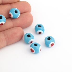 Hand Made Murano Glass Evil Eye Beads, Murano Round Evil Eye Beads, Ball Evil Eye Murano Glass Charms, Glass Findings, 13mm, 1 Pcs, GEM-294