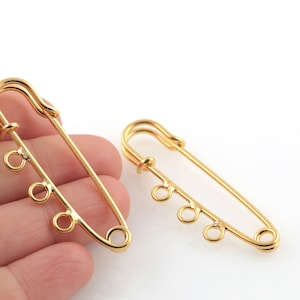 24k Gold Plated Safety Pin Charms, Safety Pin Pendat, Safety Pin Jewelry, Multi Hole Safety Pin Connectors, 11x49mm, 1 Pcs, ALT-1173