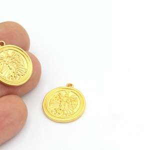 Matt Gold Plated Medallion, Angel Medallion Pendant, Angel Necklace, Angel Coins, Angel Shape Necklace, 1 pcs,(19x22mm) MAT-17