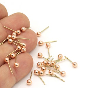 6 Stück (4mm)Rose gold vergoldet Kugel Ohrringe, Kugel Ohrstecker, Rose Gold Push Back Ohrstecker, Ball Ohrstecker KP-16