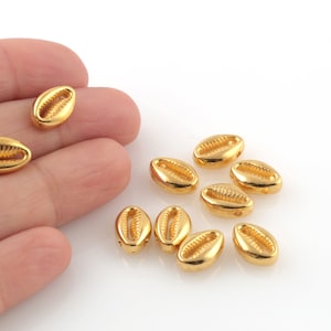 24k Shiny Gold Plated Sea Shell Charms, Sea Shell Pendant, Cowrie Necklace, Sea Shell Connector, Boho Charms, 2pcs, 8x12mm, ALT-1087