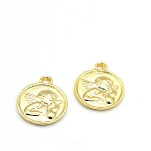 Angel Medallion Pendant,24k Shine Gold Plated Medallion, , Angel Necklace , Angel Coins , Angel Shape Necklace  1 pcs,(18x21mm) ALT-105