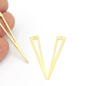 24k Gold Plated Hollow Triangle Charms, Triangle Necklace,Triangle Blanks,Textured Triangle Earrings, Triangle Pendant, 2Pcs,(8x50mm)ALT-561