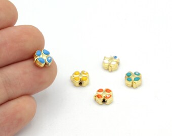 24k Gold Plated Enamel Flower Beads, Enamel Tiny Clover Beads, Gold Plated Flower Connector, Bracelet Beads, 1 pcs, 8mm, ALT-866