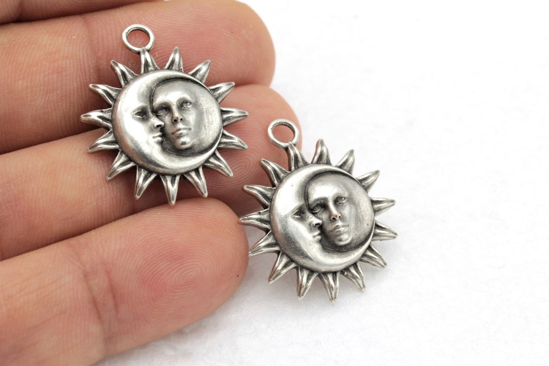 Antique Silver Moon and Sun Face Pendant,sun and Moon Locket Charms ...