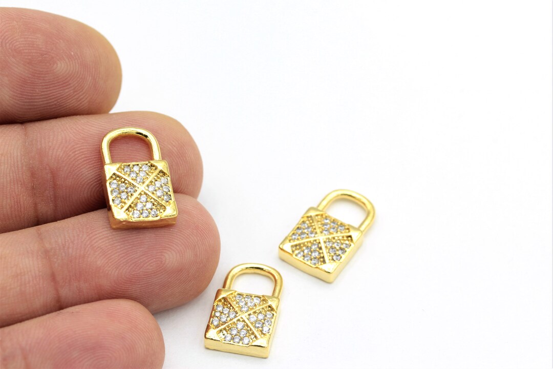 1pcs,(11x18mm)24k Shiny Gold Lock Pendant , Cz Jewelry , Gold Pendant ...