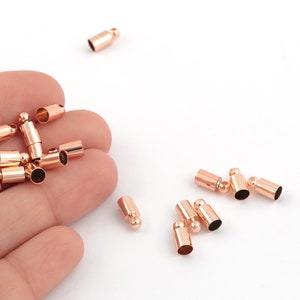 İnner 3.5mm Rose Gold Plated End Caps, Cord End, Beads Cap, Cord Tip, Solid End Cap, Capsule Cap, Cord End Tips, (4x9mm) 6 pcs, ,ROS-580
