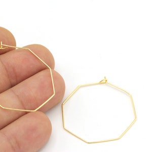 6pcs(35mm)24k Gold Plated Hexagon Earring, Hexagon Hoops, Ear Wires, Earring Findings  KP-94