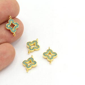 24k Shiny Gold Plated Zircon Two Hole Clover Charms, Clover Bracelet Jewelry, Mini Flower Necklace, CZ Mikro Clover Charms, 1Pcs, ZRC-410
