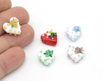 16x16mm Hand Made Murano Glass Heart Beads, Murano Heart Beads, Heart Murano Glass Charms, Murano Glass Findings, 1 Pcs, GEM-266