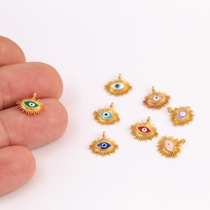 Gold Plated Evil Eye Pendant, Sunburst Eye Charm, Evil Eye Charm For Earrings, Colorful Eye Bracelet Charm, DIY Jewelry Making, ALT-1455