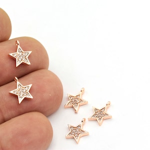 1pcs(10x11mm)Rose Gold Plated Pave Star ,Cubic Zirconia Star, Star Pendant, Mini Pendant Charms,Star Jewelry  ZRC-91