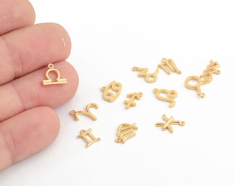 24k Gold Plated Zodiac Charms, Astrology Pendant, Horoscope Pendant, Astrology Symbol Charms, Horoscope Jewelry Making Supply, ALT-1420
