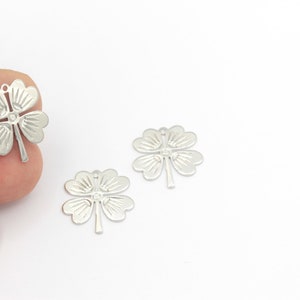 Rhodium Plated Four Leaf Clover Charm, Leaf Clover Charm, Clover Necklace, Lucky Charm,Four Leaf Clover Pendant, Clover Charms, 2Pcs,SLV-396