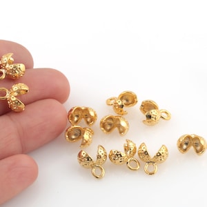 24k Shiny Gold Plated Crimp Ends, Cord Ends, Clam Shell Bead Tips, Ball Chain Clasp, Ball Chain Connector, Jewelry Supplies, 10Pcs, ALT-1075