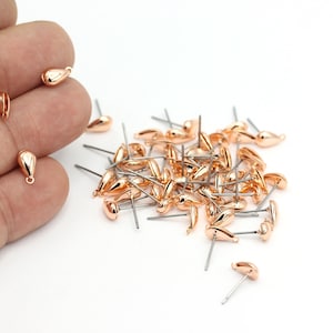 5x14mm Rose Gold Plated Drop Ear Peds, Drop Earring Hook, Earring Findings, Earring Makings, Drop Stud Earring With Loop, 6Pcs, KP-355