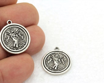 1 Stück, (19x22mm) Antik Silber Medaillon, Engel Medaillon Anhänger, Engel Halskette, Engel Münzen, Engel Form Halskette ESK-16
